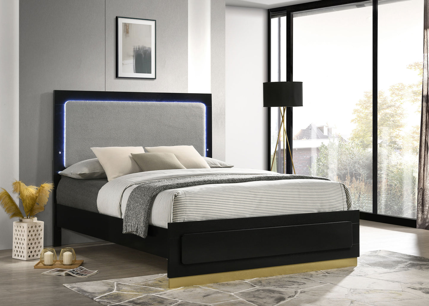 Caraway Wood California King LED Panel Bed Black