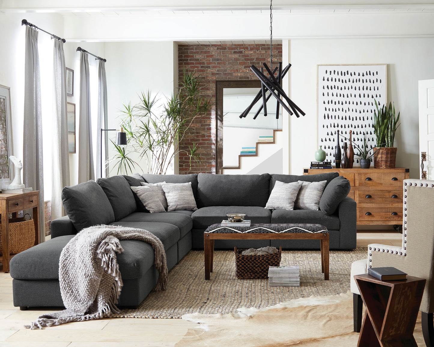 Serene 6-piece Upholstered Modular Sectional Charcoal