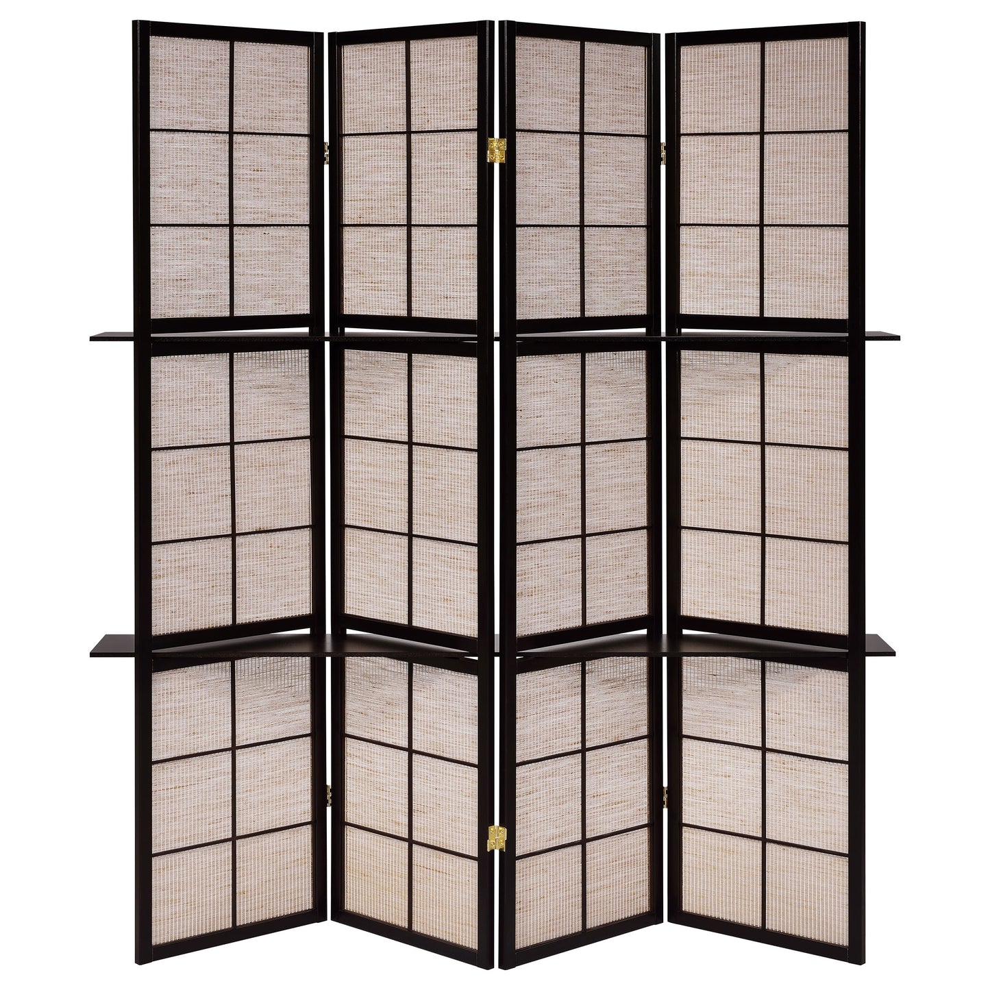 Iggy 4-panel Folding Screen with Removable Shelves Tan and Cappuccino