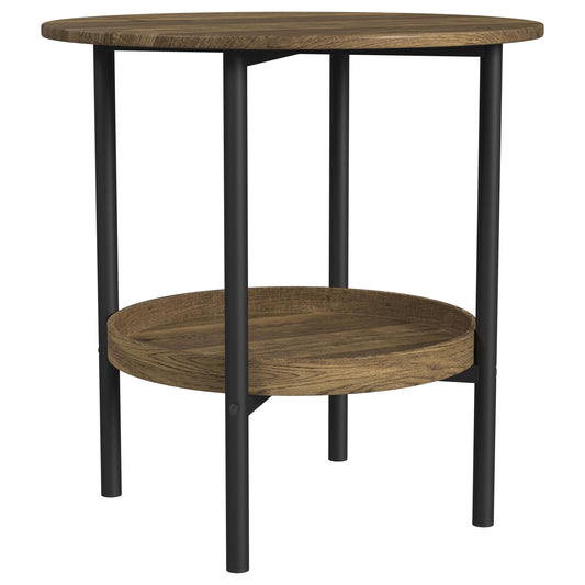 Delfin Round Glass Top End Table with Shelf Black and Brown