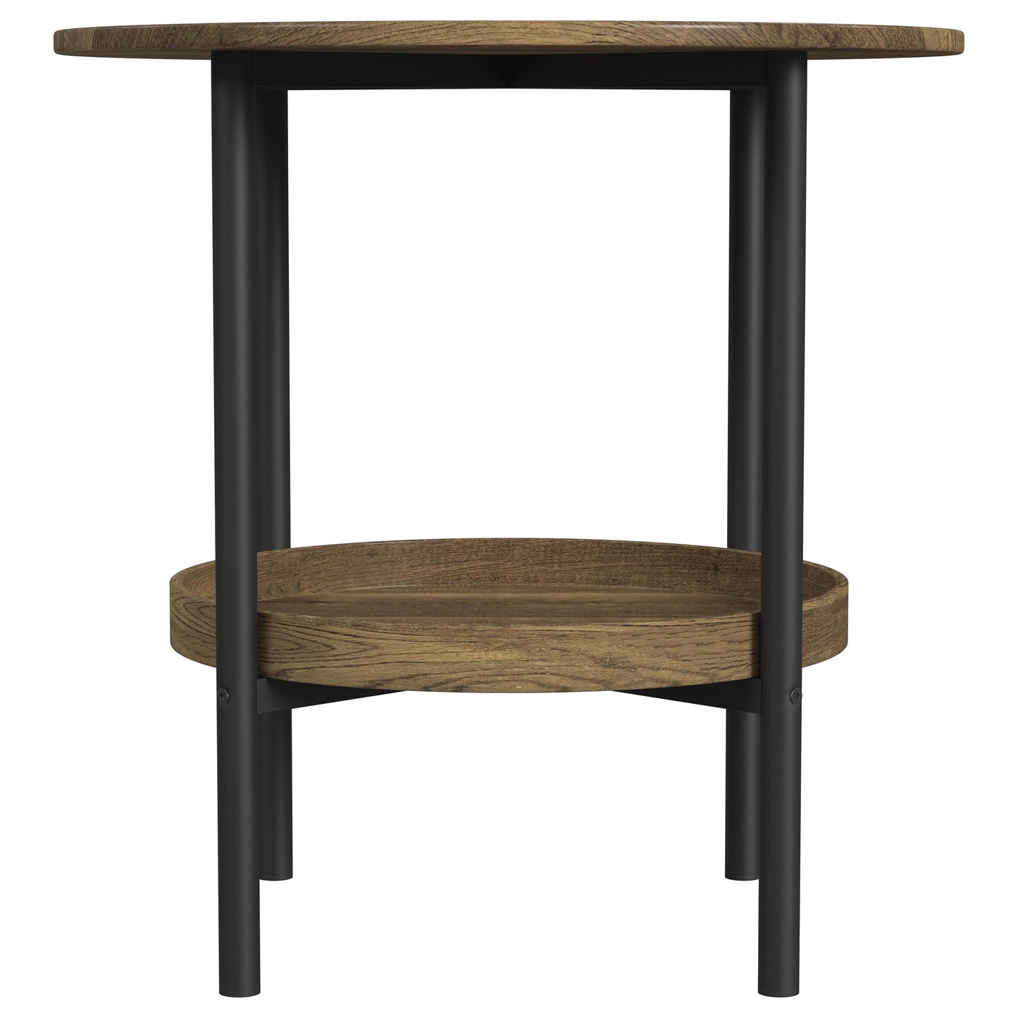 Delfin Round Glass Top End Table with Shelf Black and Brown