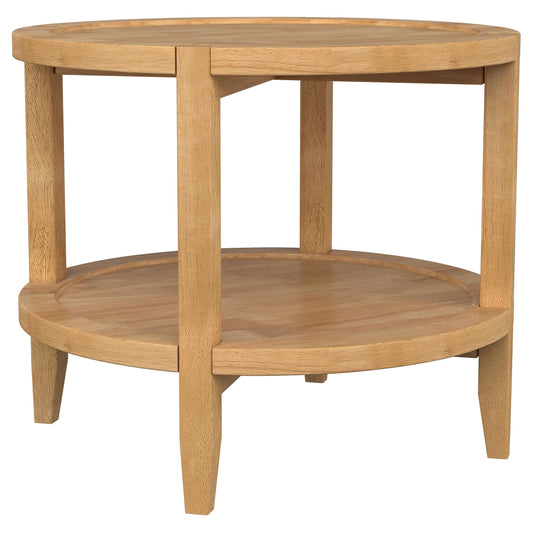 Camillo Round Solid Wood End Table with Shelf Maple Brown