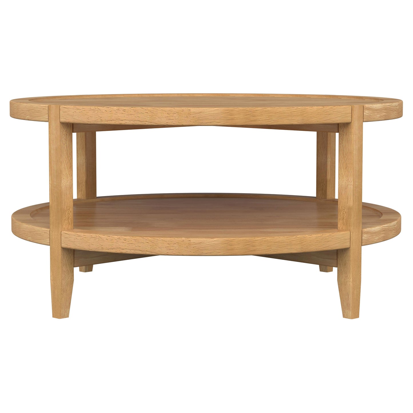 Camillo Round Solid Wood Coffee Table with Shelf Maple Brown