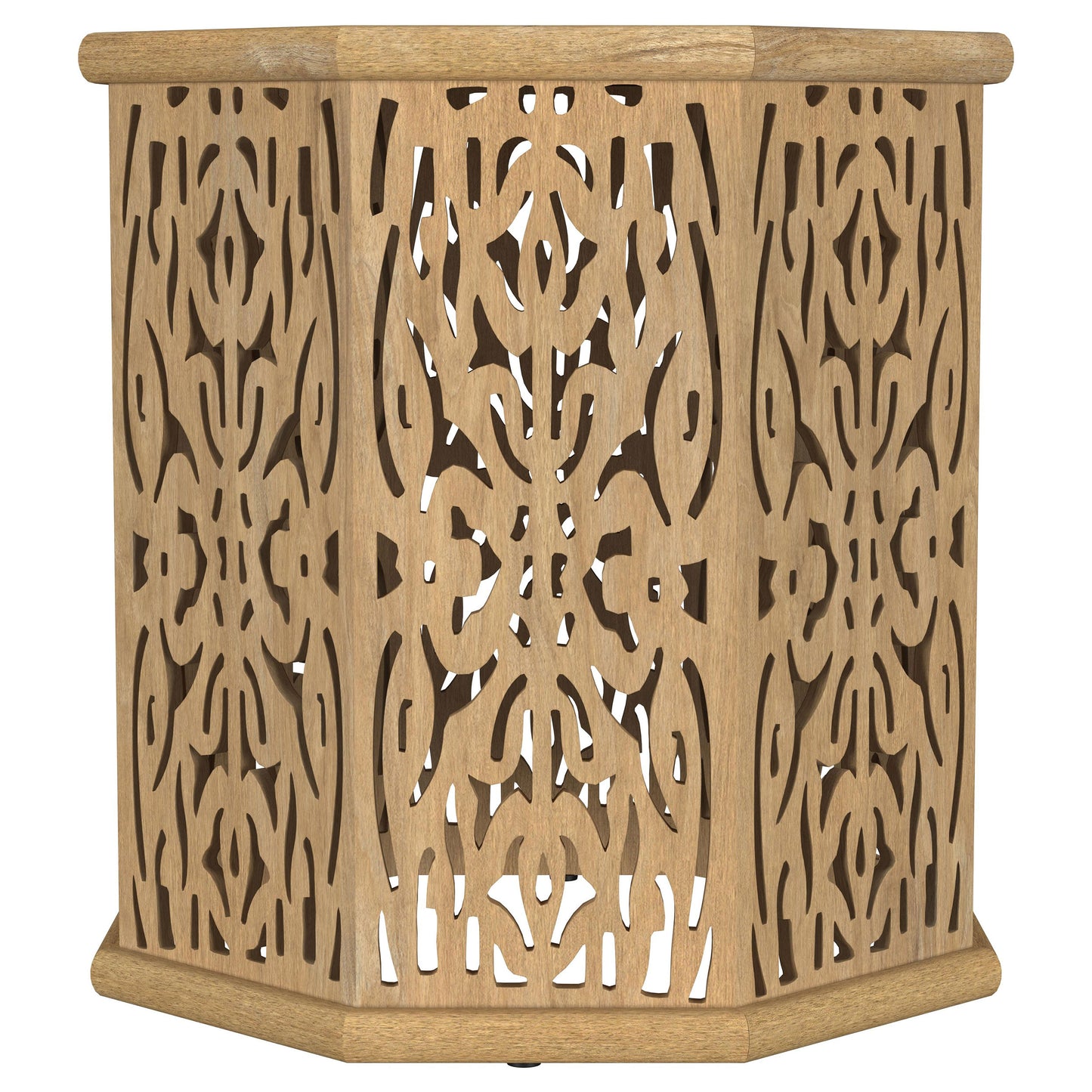 Torres Octagonal Solid Wood Side Table with Intricate Openwork Carvings Natural Brown