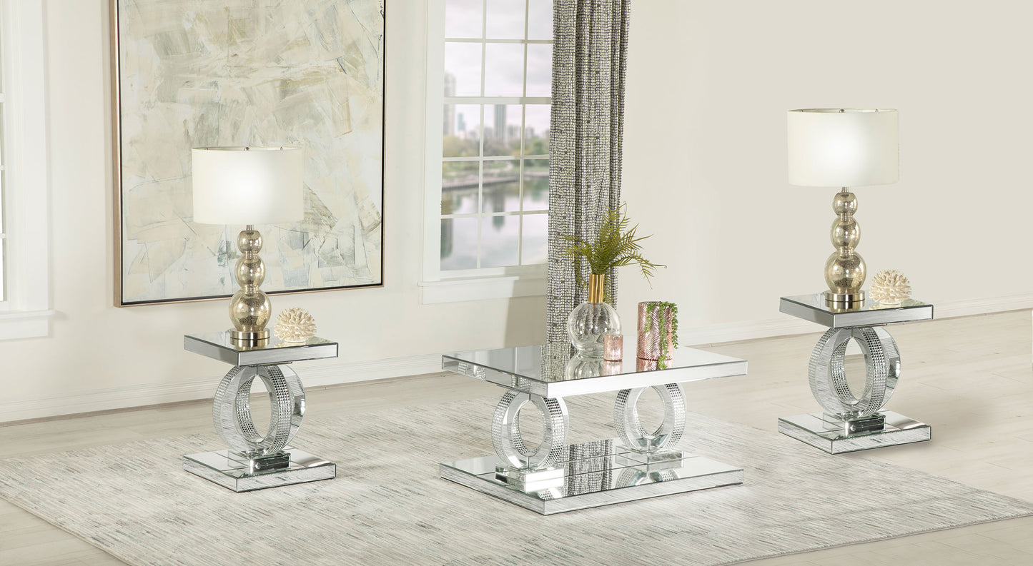 Breena 3-piece Mirrored Coffee and End Table Set Silver