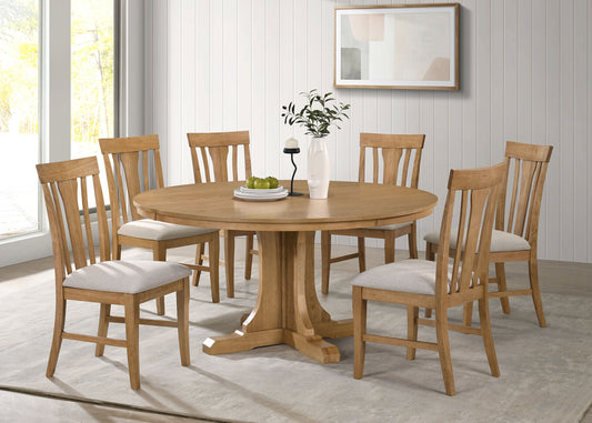 Hartville 7-piece Round Dining Table Set Natural Light Brown