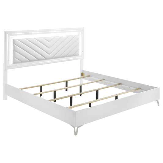 Cassia Eastern King LED Panel Bed White High Gloss