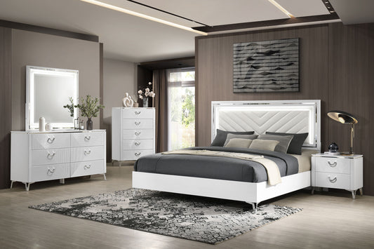 Cassia 5-piece Queen LED Bedroom Set White High Gloss