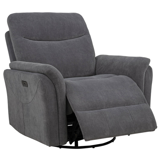 Adler Upholstered Power Swivel Glider Recliner Charcoal Grey