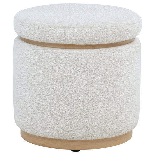 Remuda Boucle Upholstered Round Storage Ottoman Ivory