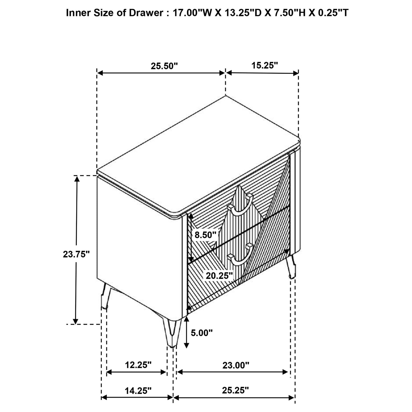 Cassia 2-drawer Nightstand Bedside Table White High Gloss