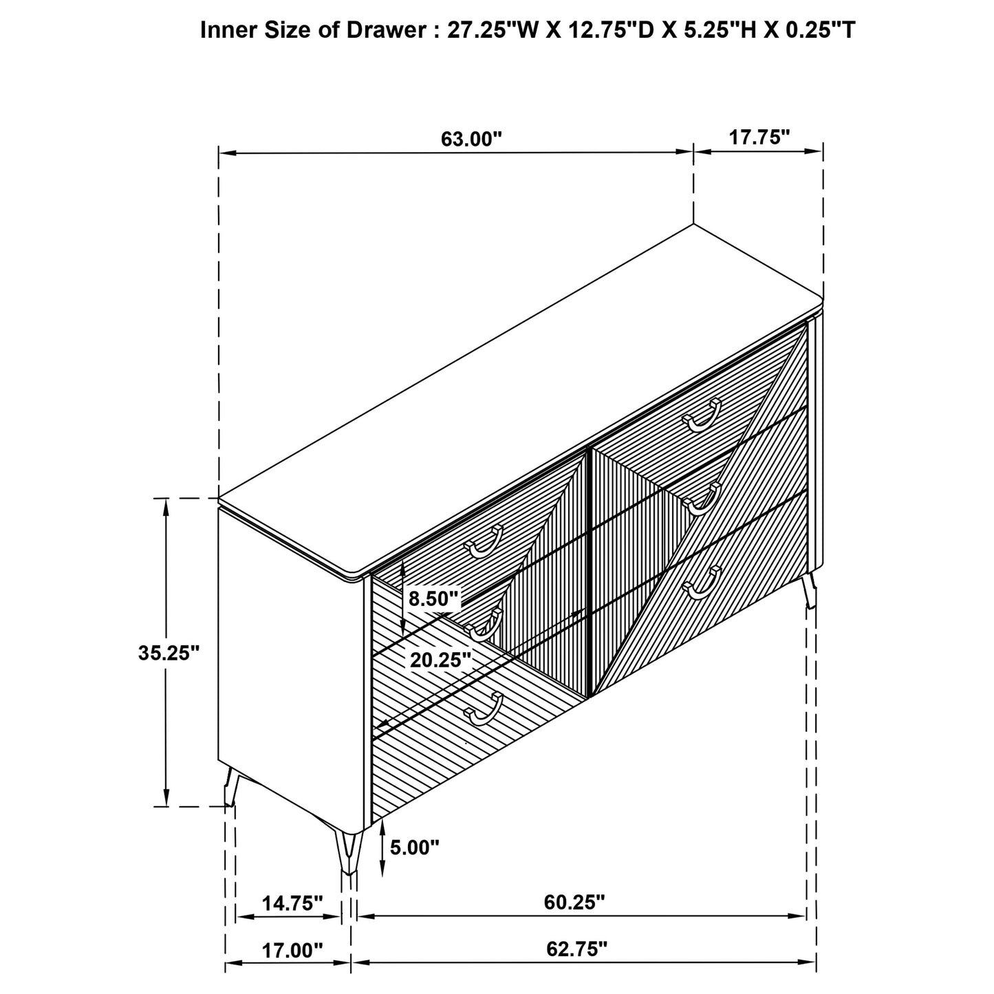 Cassia 6-drawer Bedroom Dresser Cabinet White High Gloss