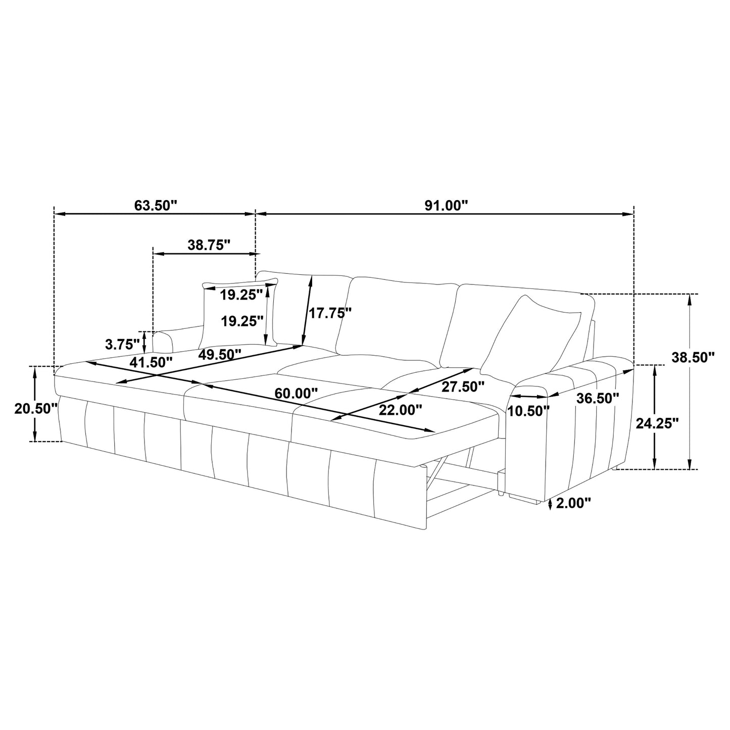 Pastrana Upholstered Sleeper Sectional Sofa LAF Chaise Grey
