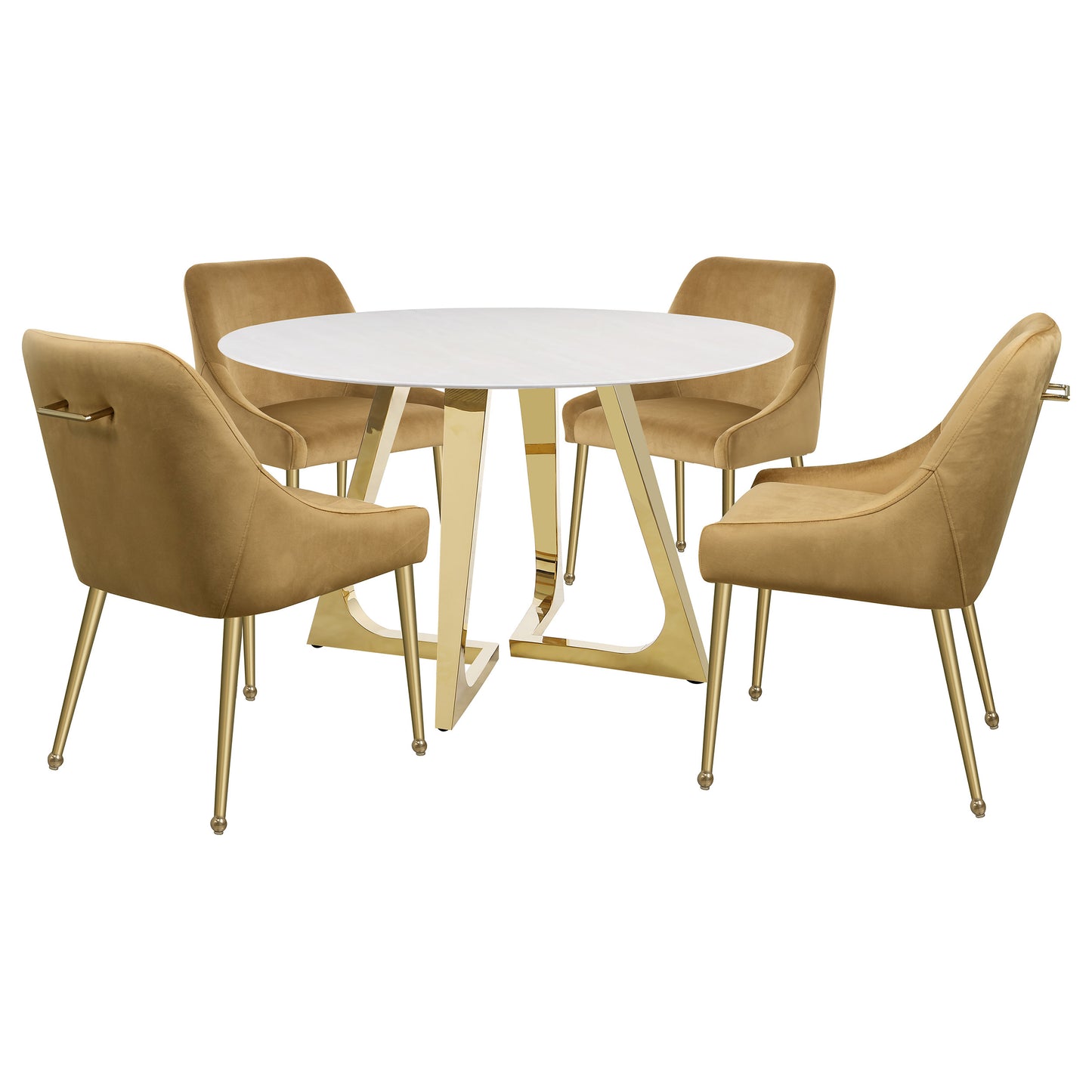 Gwynn Round Dining Table with Marble Top and Stainless Steel Base White and Gold