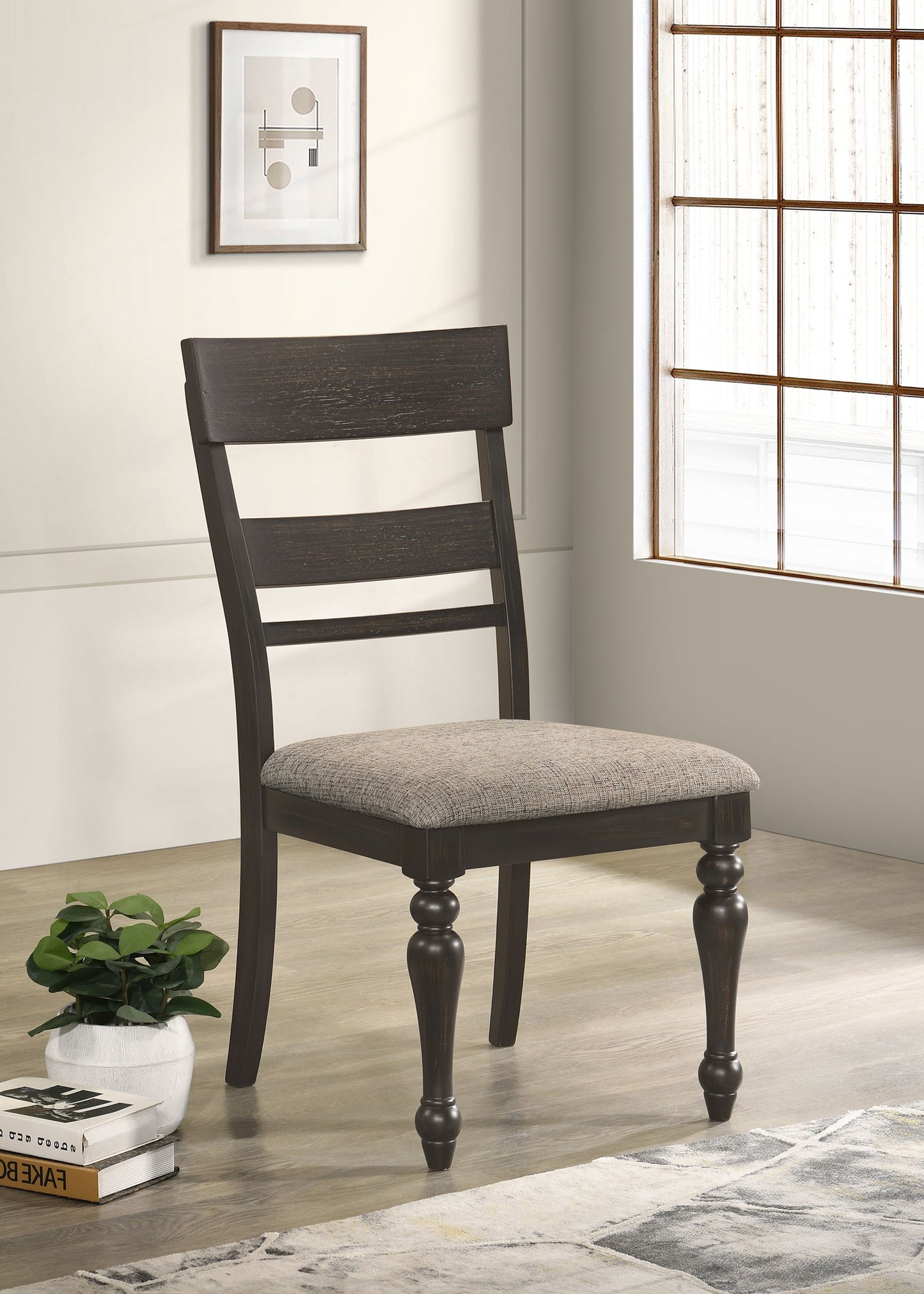 Bridget Ladder Back Dining Side Chair Stone Brown and Charcoal Sandthrough (Set of 2)