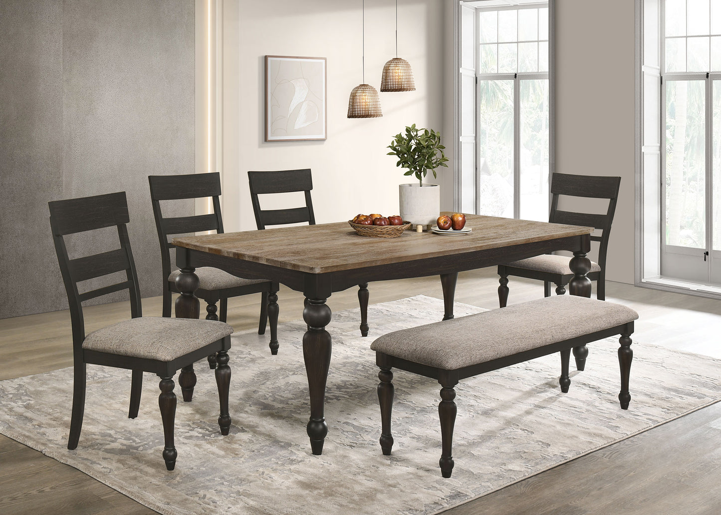 Bridget Upholstered Dining Bench Stone Brown and Charcoal Sandthrough