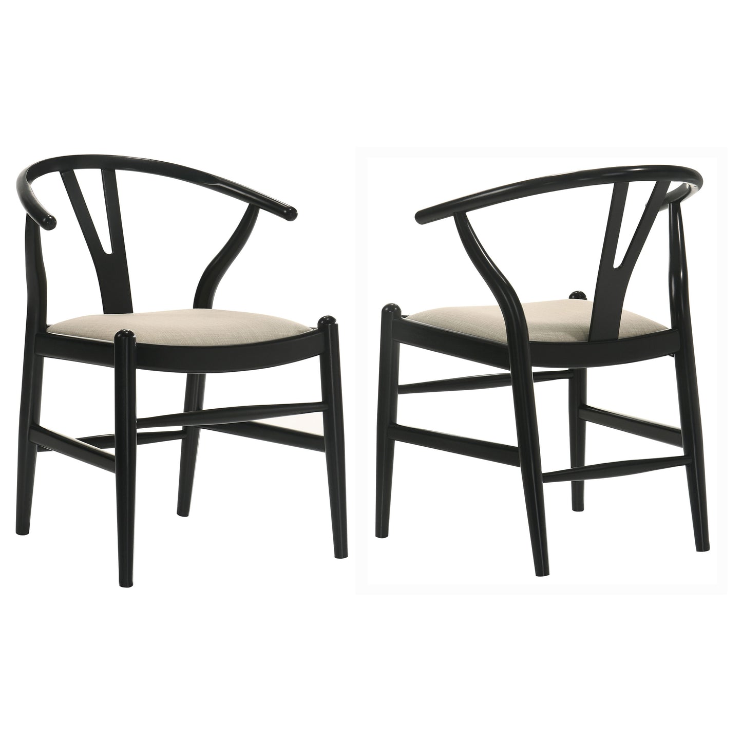 Cortona Danish Y-Shaped Back Wishbone Dining Side Chair Black and Beige (Set of 2)