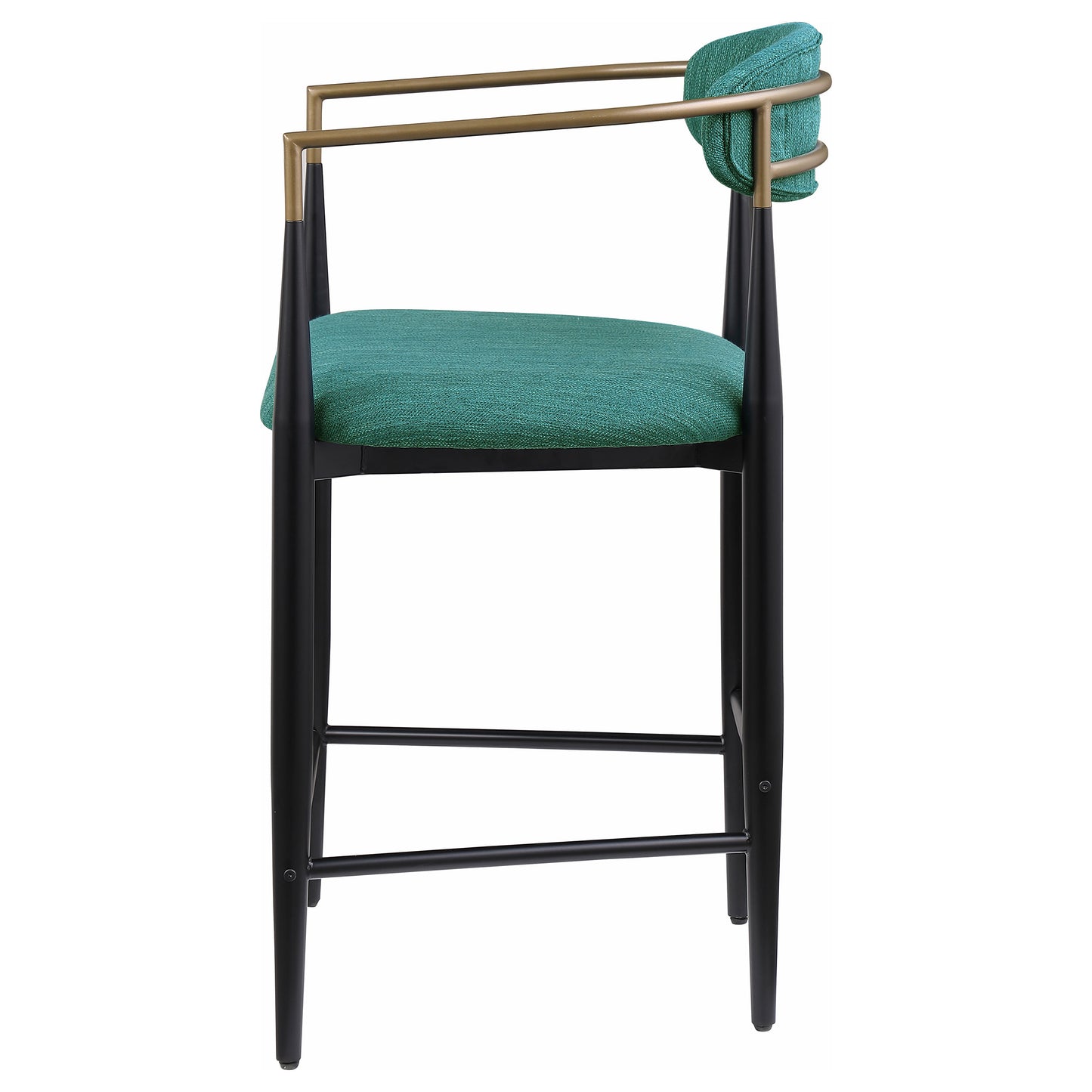 Tina Metal Counter Height Bar Stool with Upholstered Back and Seat Green (Set of 2)