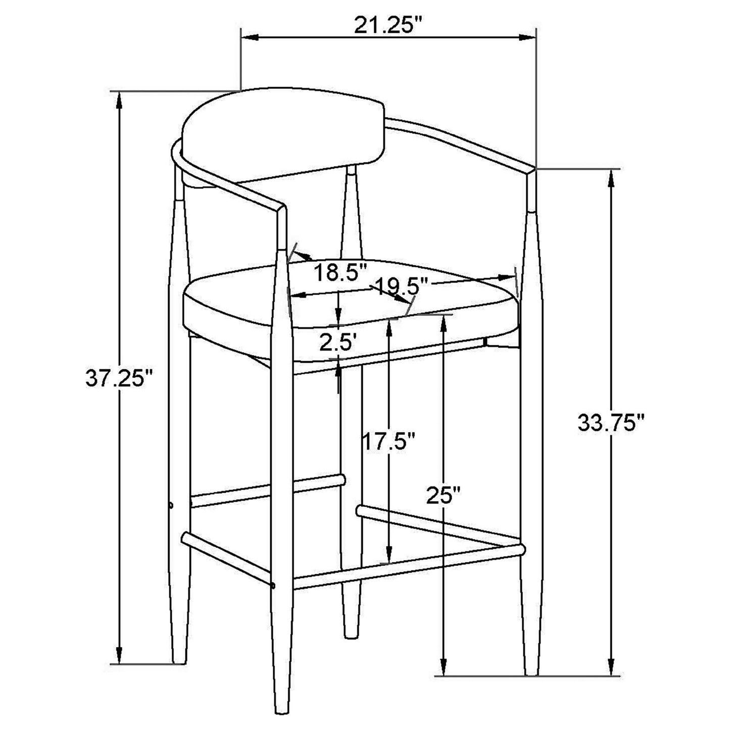 Tina Metal Counter Height Bar Stool with Upholstered Back and Seat Dark Grey (Set of 2)