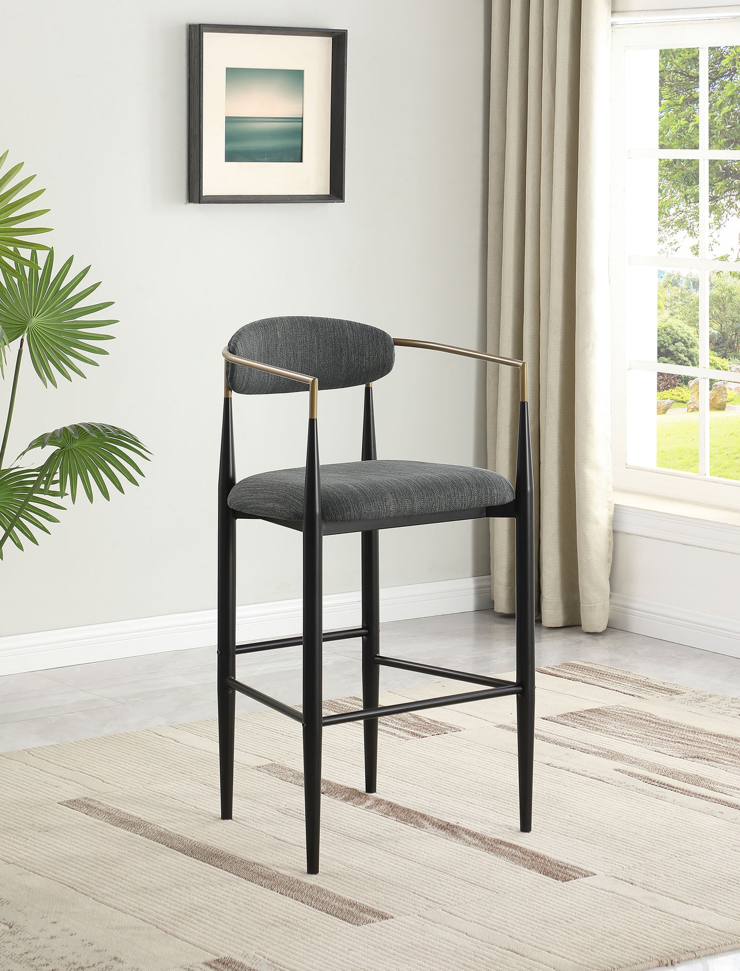 Tina Metal Pub Height Bar Stool with Upholstered Back and Seat Dark Grey (Set of 2)