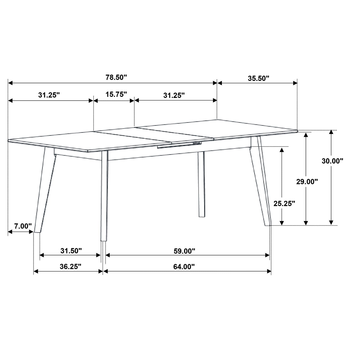 Crestmont Rectangular Dining Table with Faux Marble Top and 16" Self-Storing Extension Leaf Black