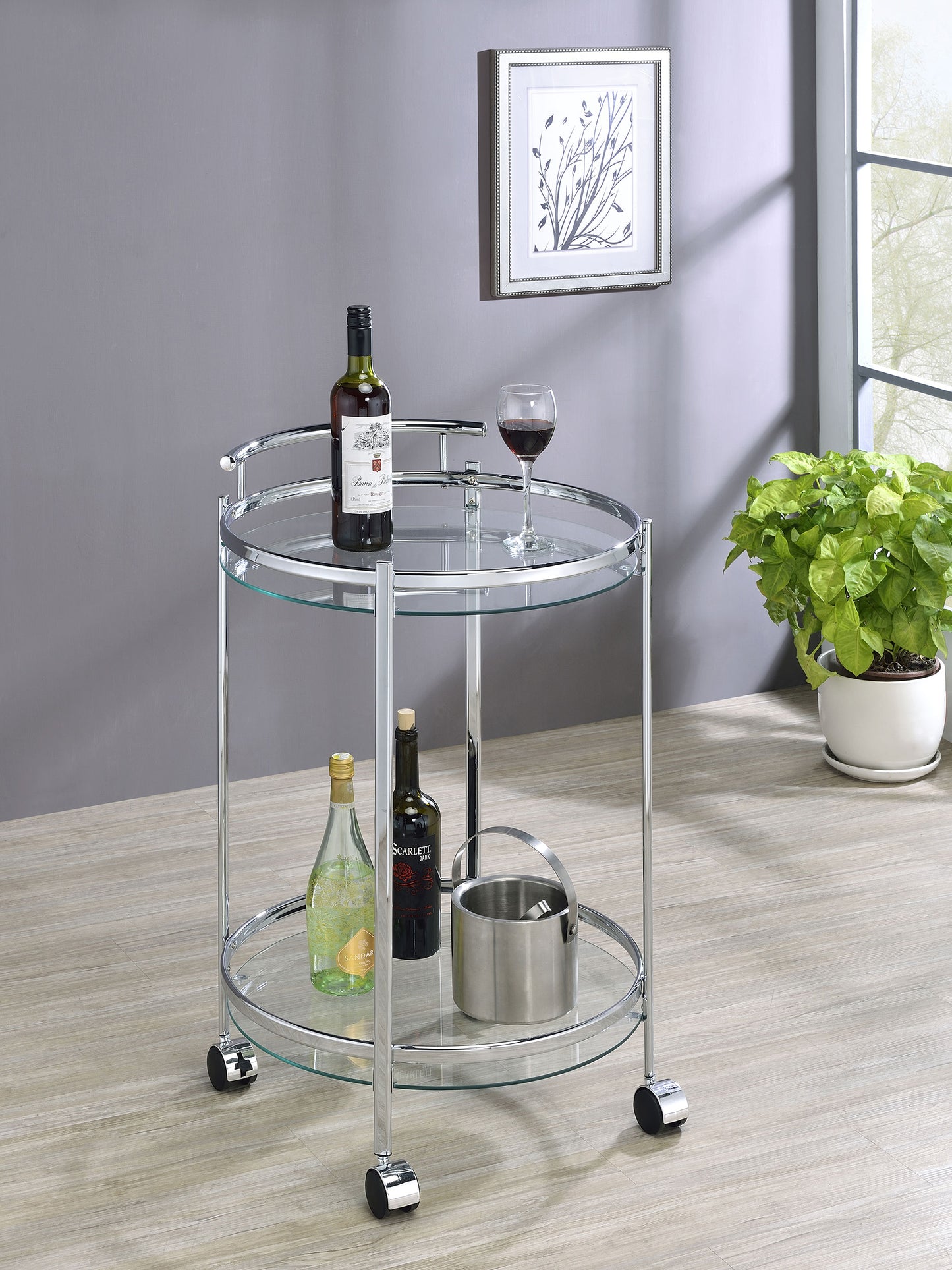 Chrissy 2-tier Round Glass Bar Cart Chrome