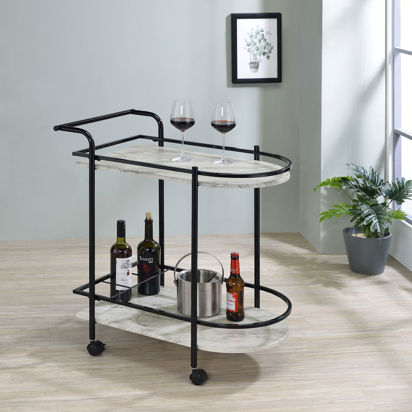 Desiree 2-tier Bar Cart with Casters Black