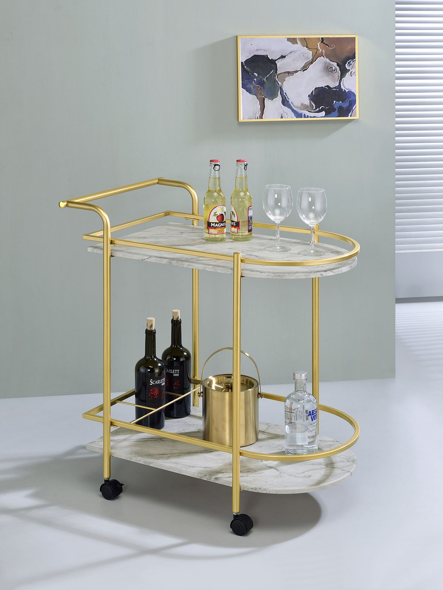 Desiree 2-tier Bar Cart with Casters Gold