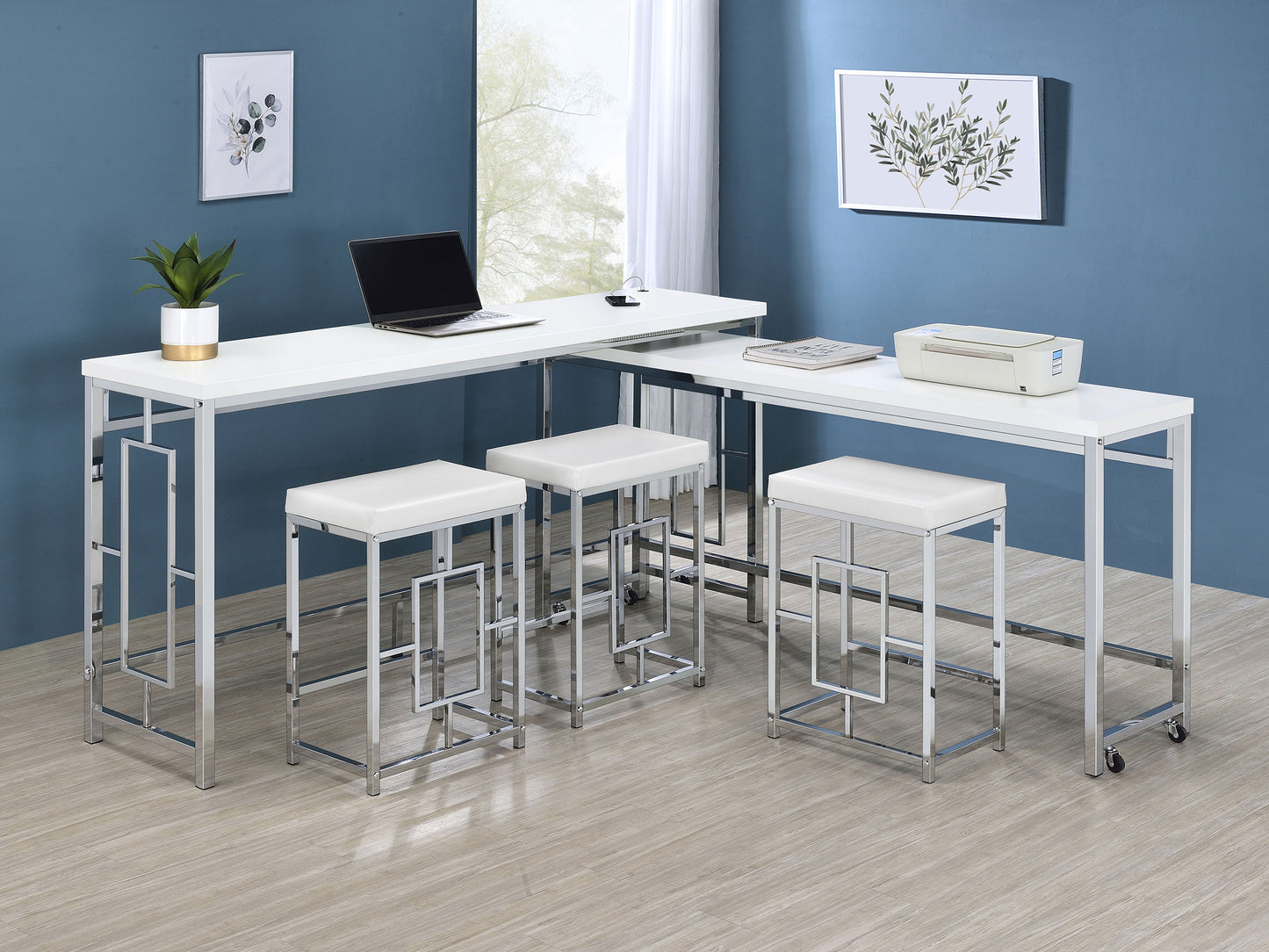 Jackson 5-piece Multipurpose Counter Height Table Set White and Chrome