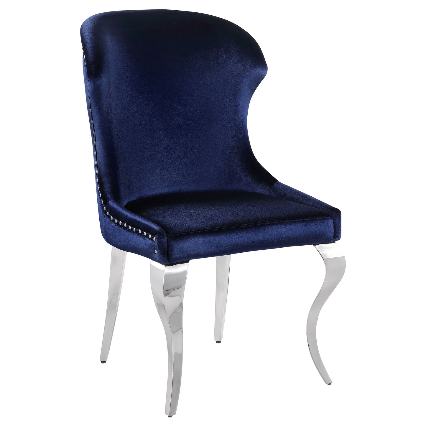 Cheyanne Upholstered Wingback Side Chair with Nailhead Trim Chrome and Ink Blue (Set of 2)