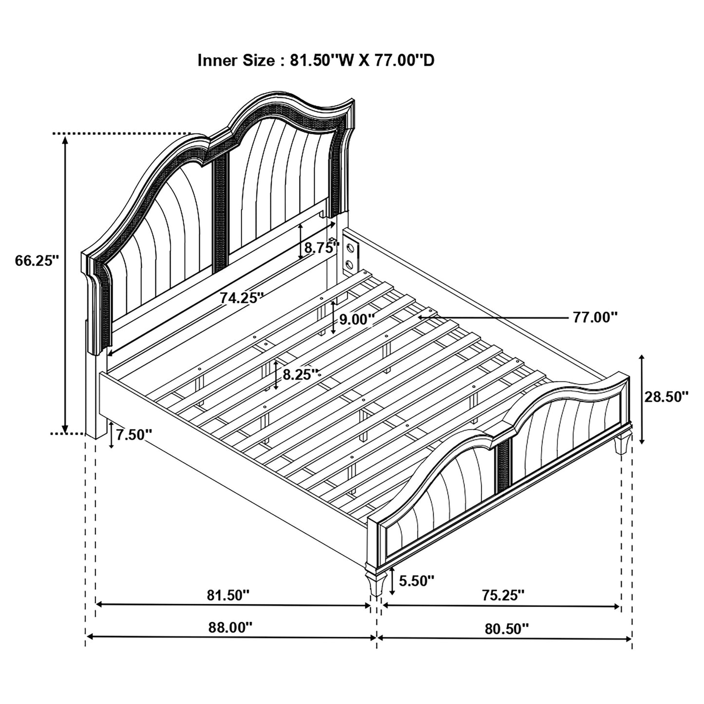 Evangeline Wood Eastern King LED Panel Bed Silver Oak