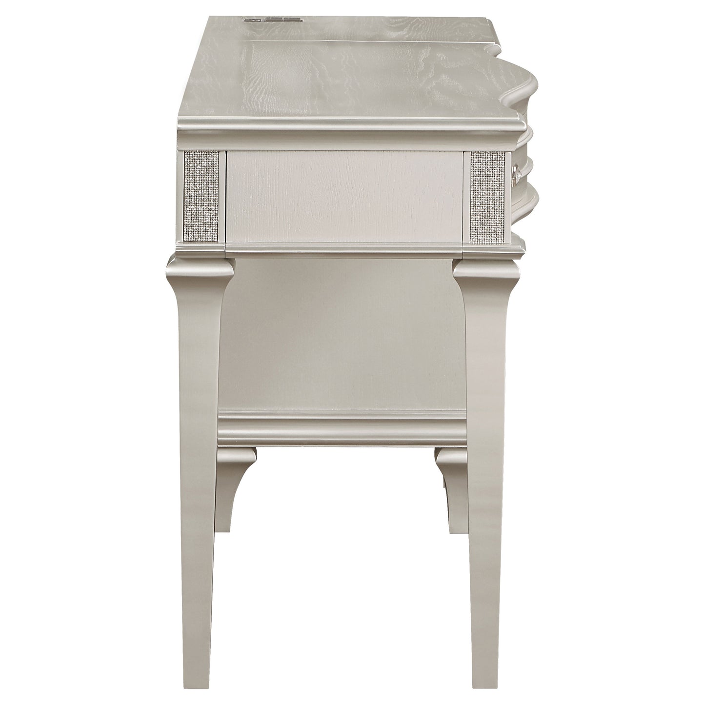 Evangeline 4-drawer Vanity Table with Faux Diamond Trim Silver and Ivory