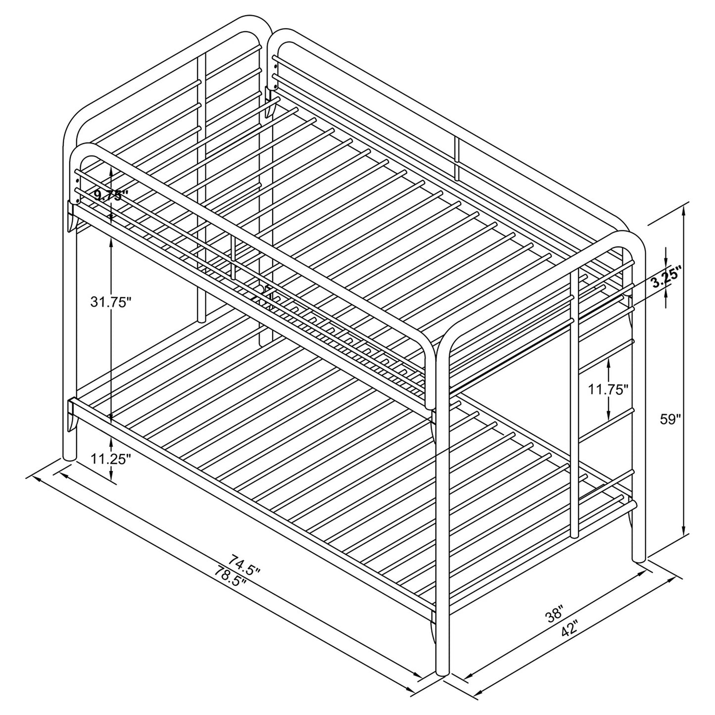 Morgan Twin Over Twin Bunk Bed Silver