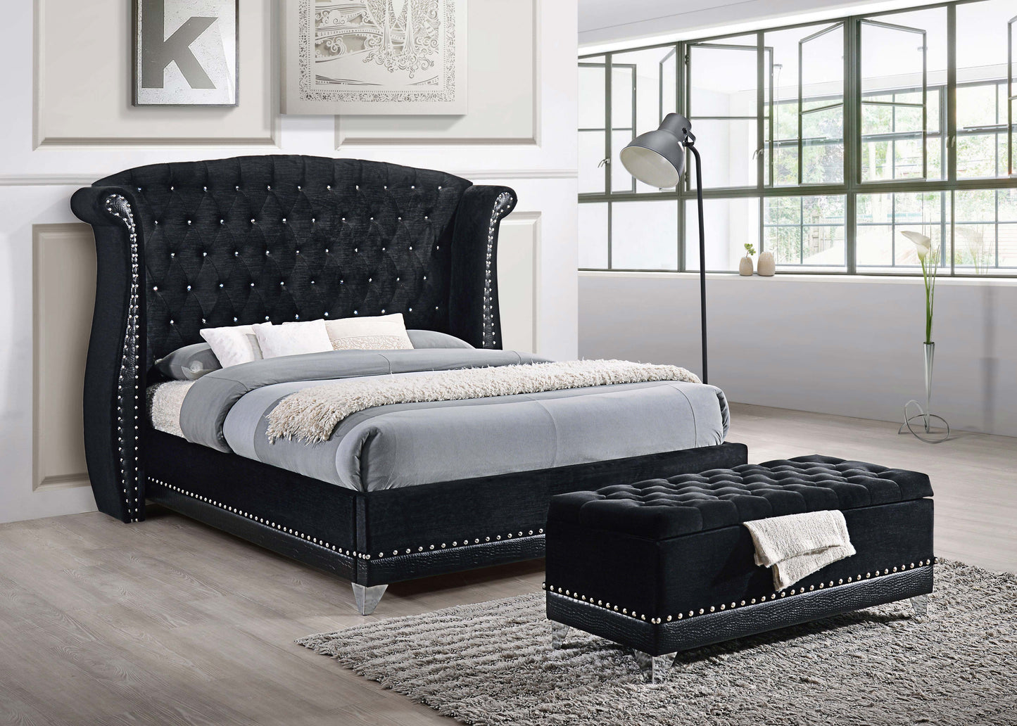 Barzini Tufted Rectangular Trunk with Nailhead Black