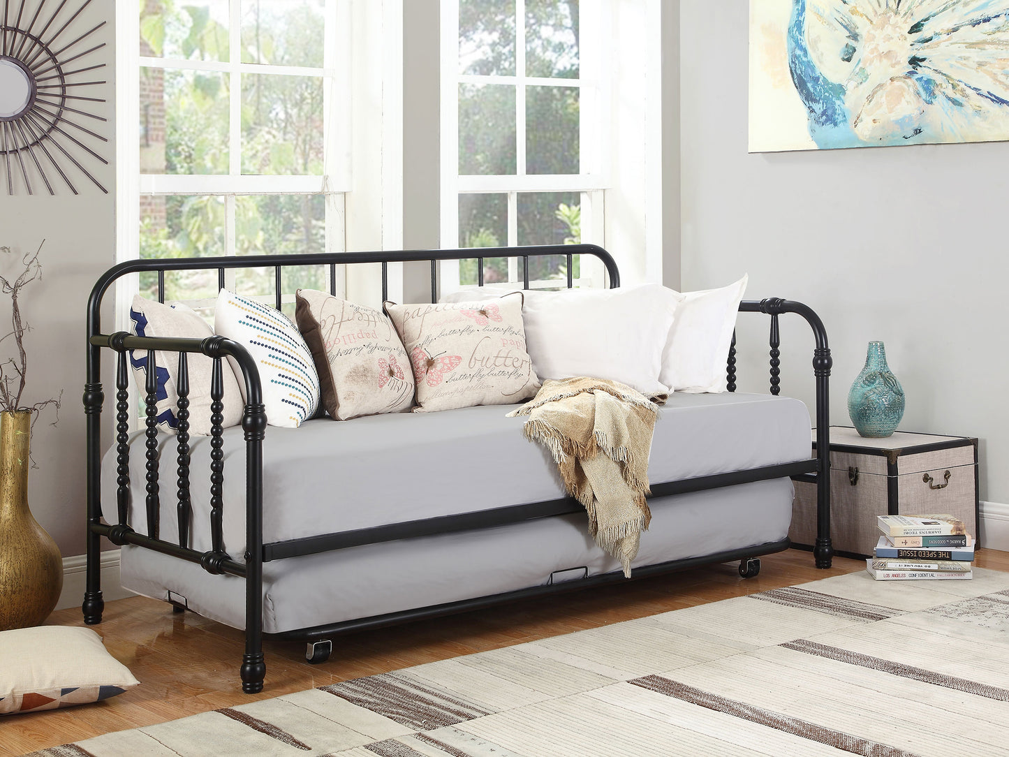 Marina Twin Metal Daybed with Trundle Black