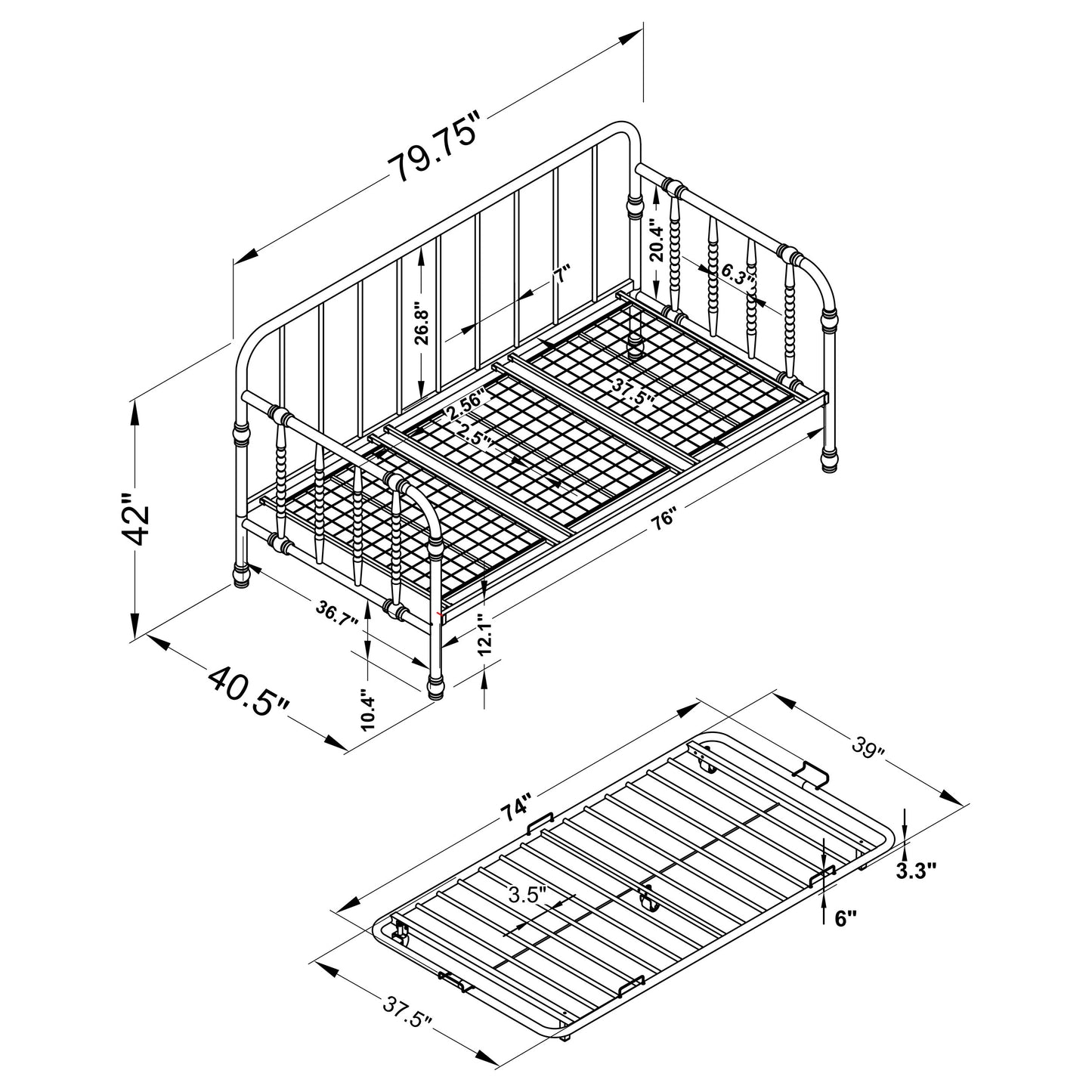 Marina Twin Metal Daybed with Trundle Black