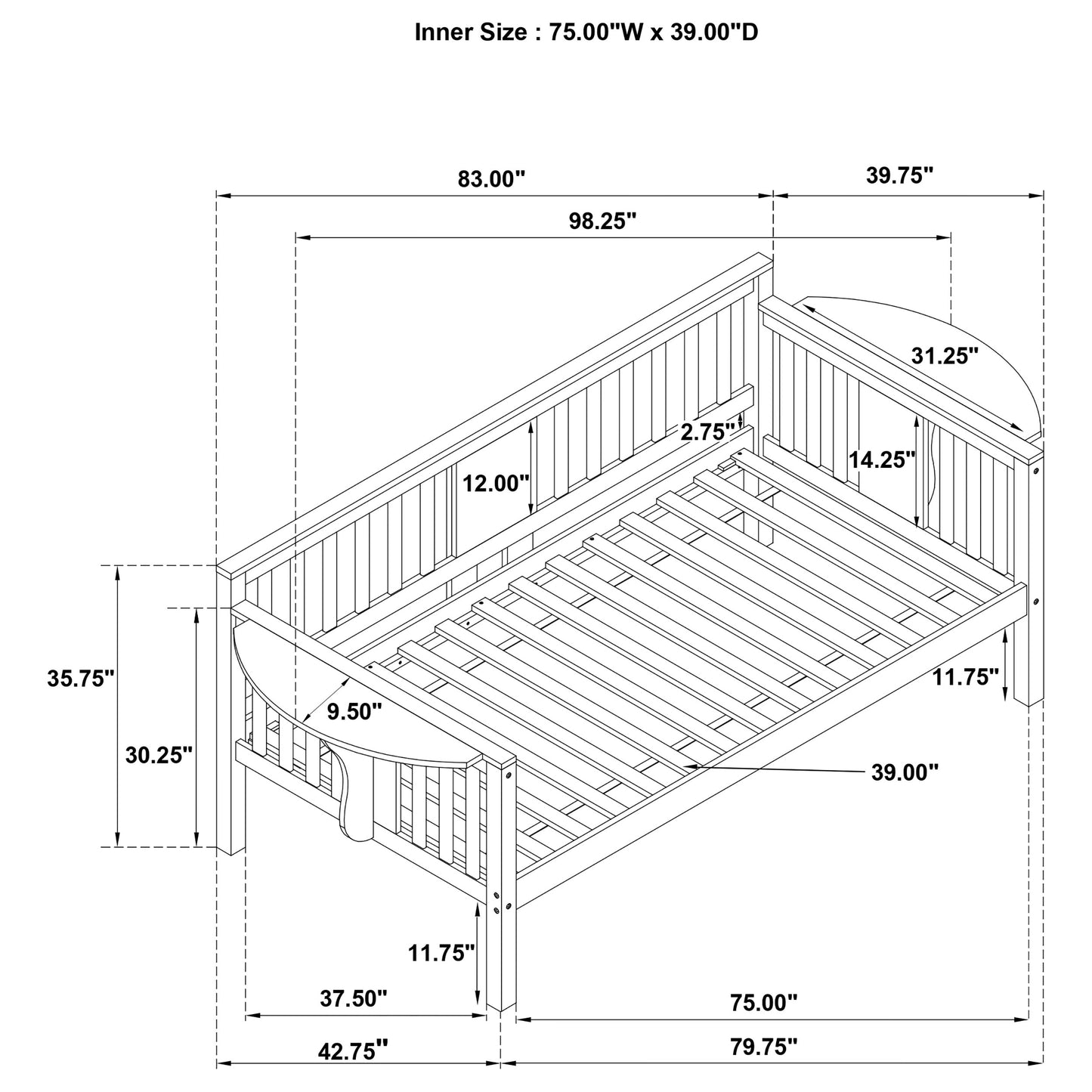 Bethany Wood Twin Daybed with Drop-down Tables Grey