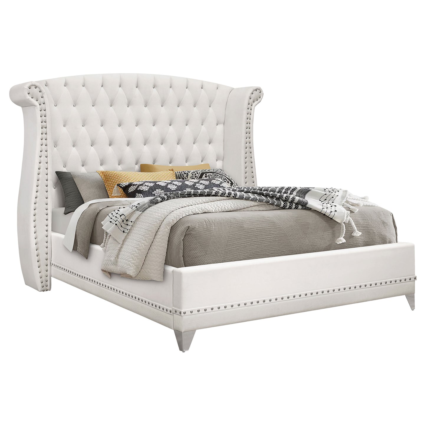 Barzini Upholstered Eastern King Wingback Bed White