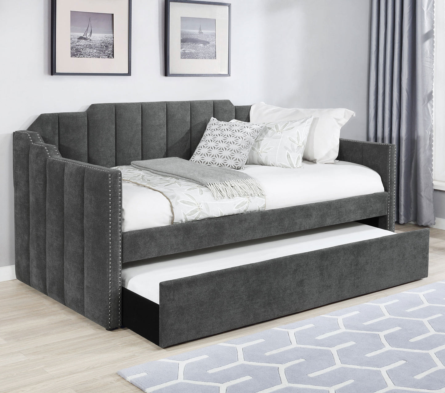 Kingston Upholstered Twin Daybed with Trundle Charcoal