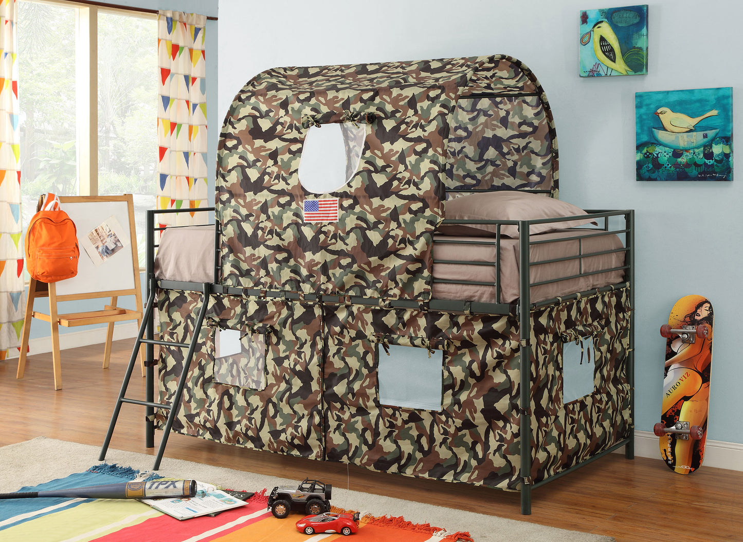 Camouflage Twin Tent Loft Bed Army Green