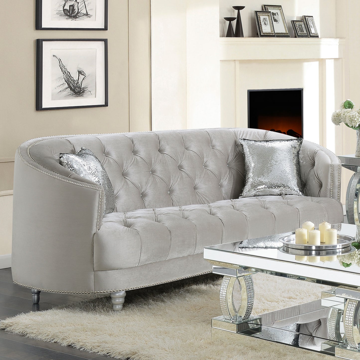 Avonlea Sloped Arm Tufted Sofa Grey