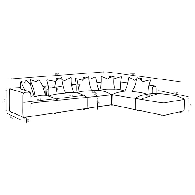 Jennifer 6-piece Tight Seat Modular Sectional Grey