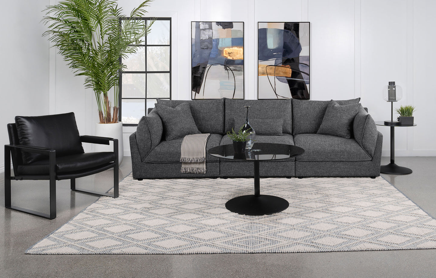 Sasha 3-Piece Upholstered Sofa Barely Black