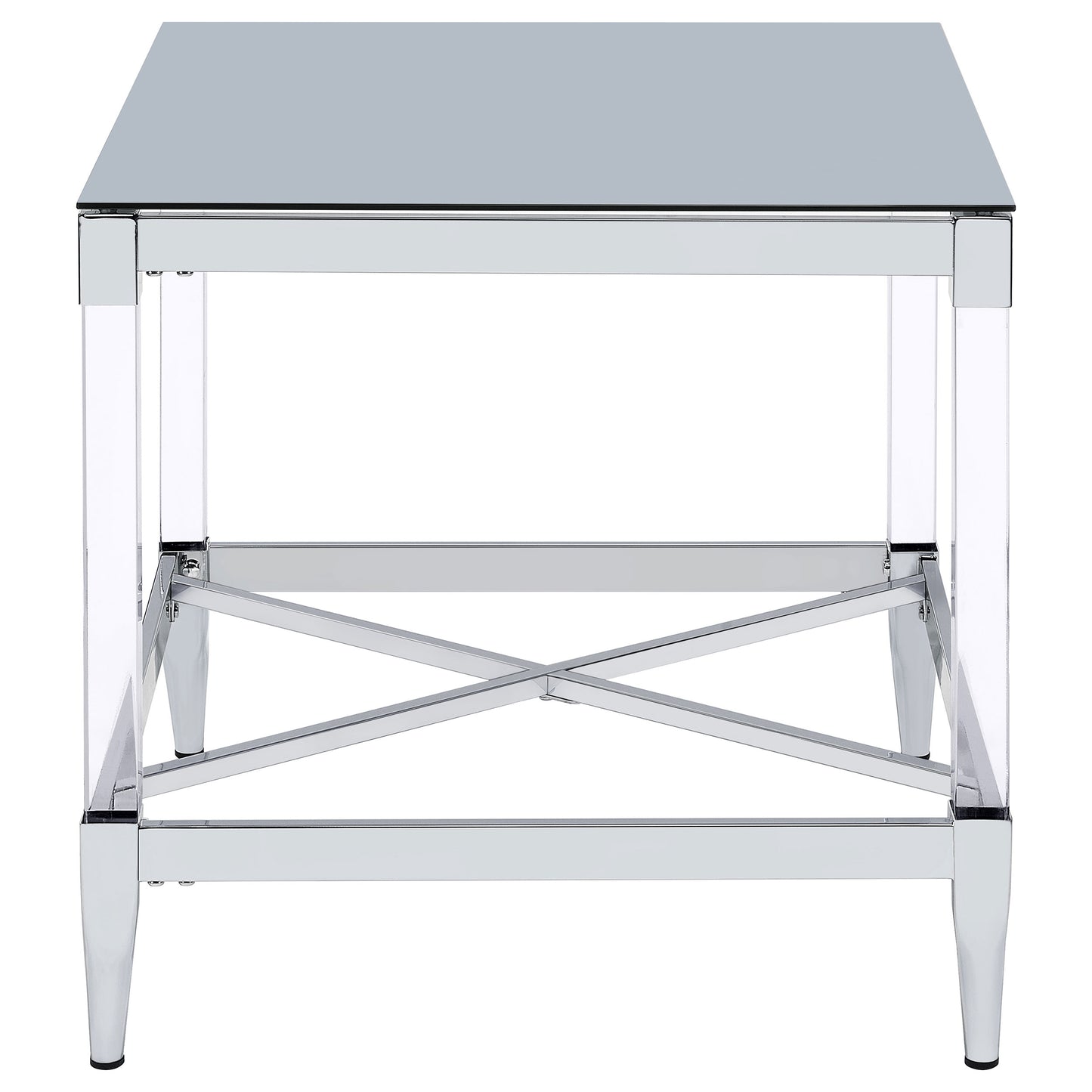 Lindley Square End Table with Acrylic Legs and Tempered Mirror Top Chrome