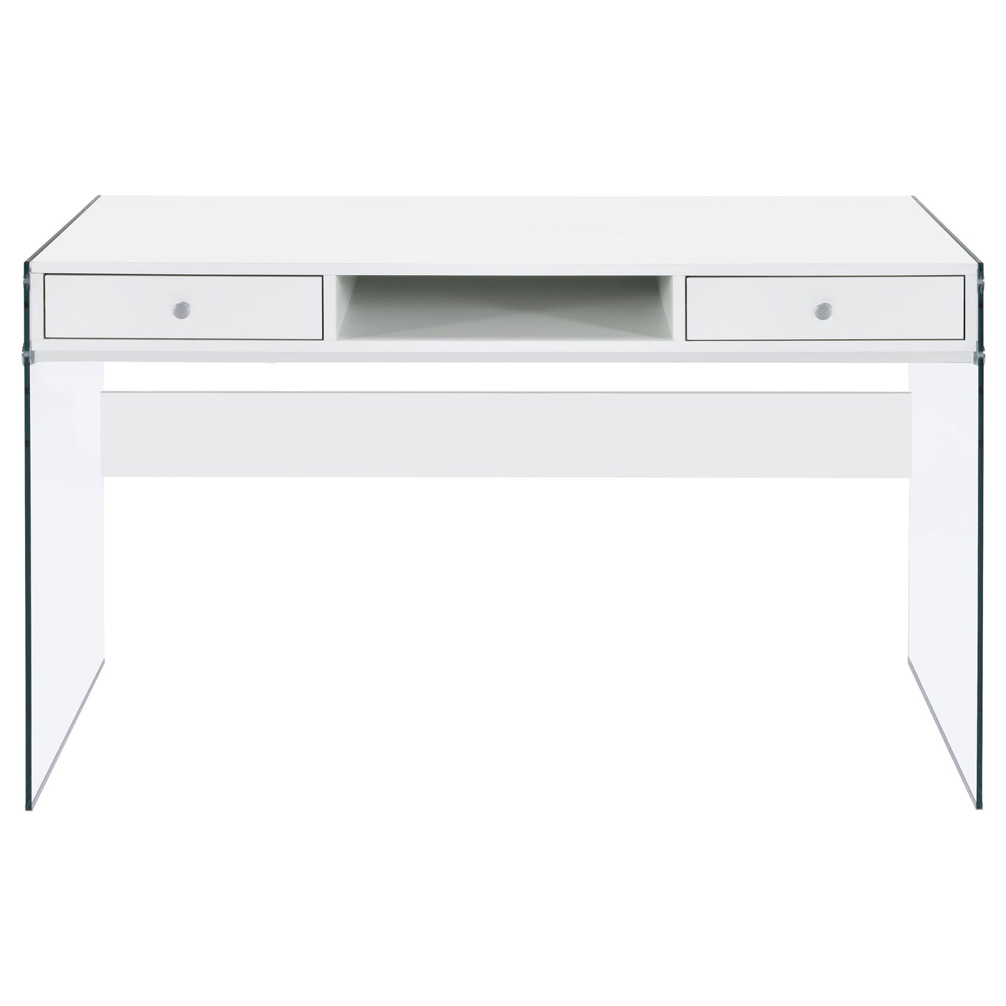 Dobrev 2-drawer Writing Desk Glossy White and Clear