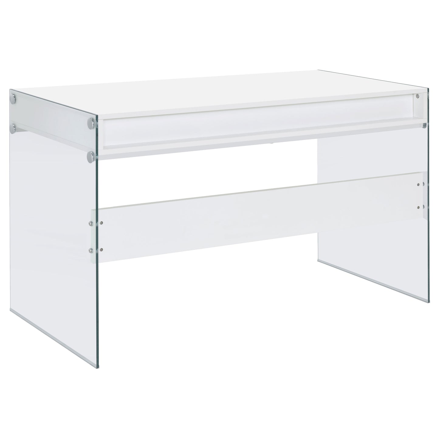 Dobrev 2-drawer Writing Desk Glossy White and Clear