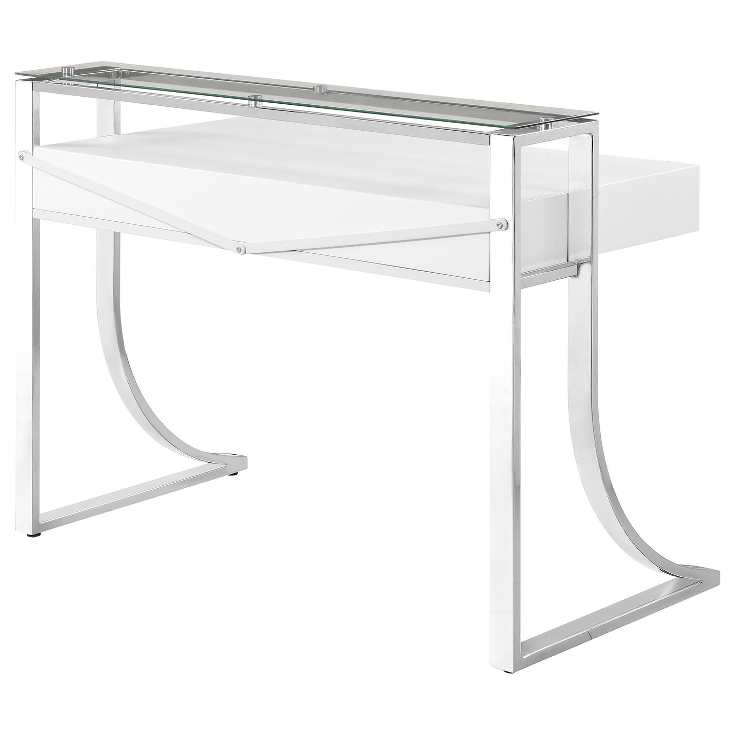 Gemma 2-drawer Writing Desk Glossy White and Chrome