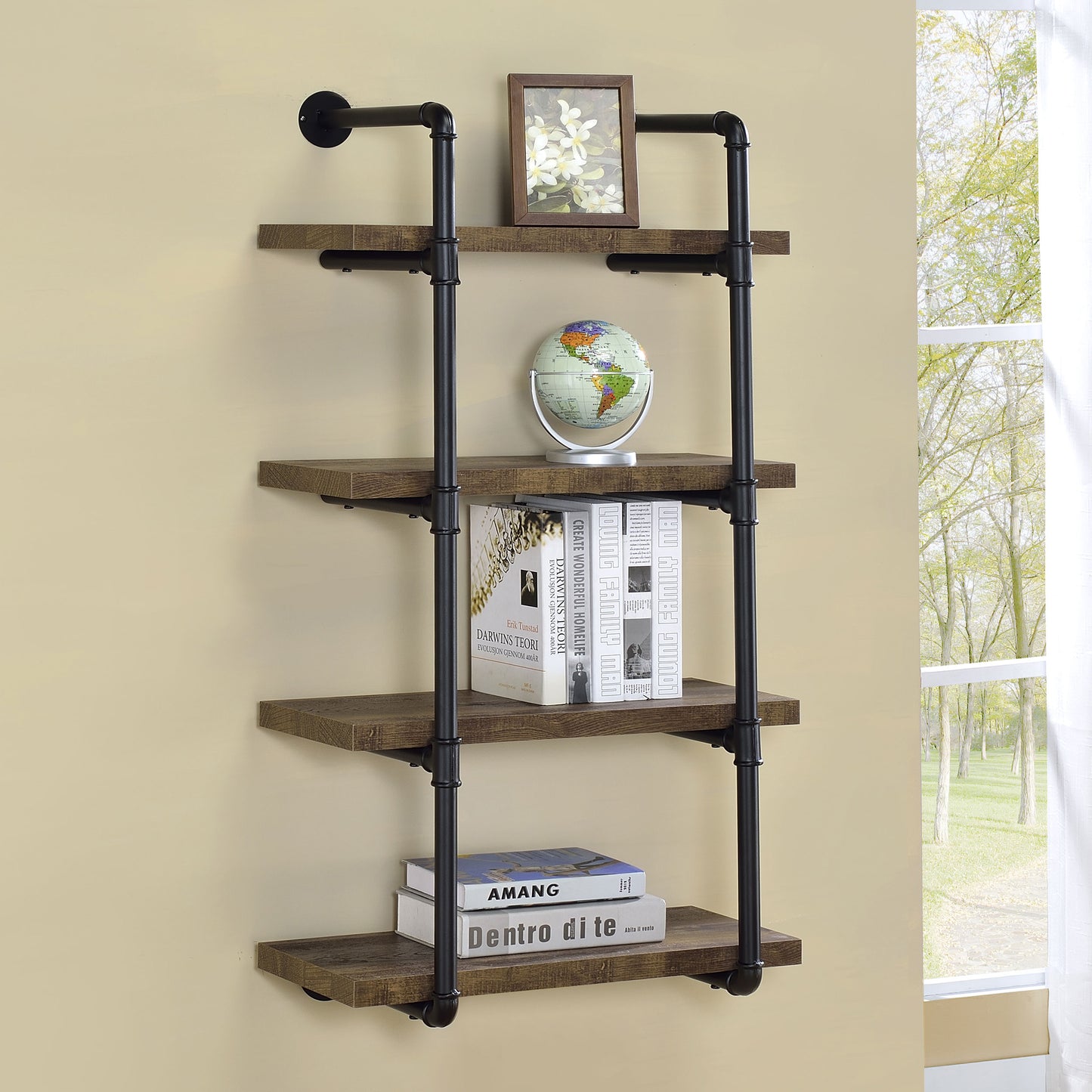 Elmcrest 24-inch Wall Shelf Black and Rustic Oak