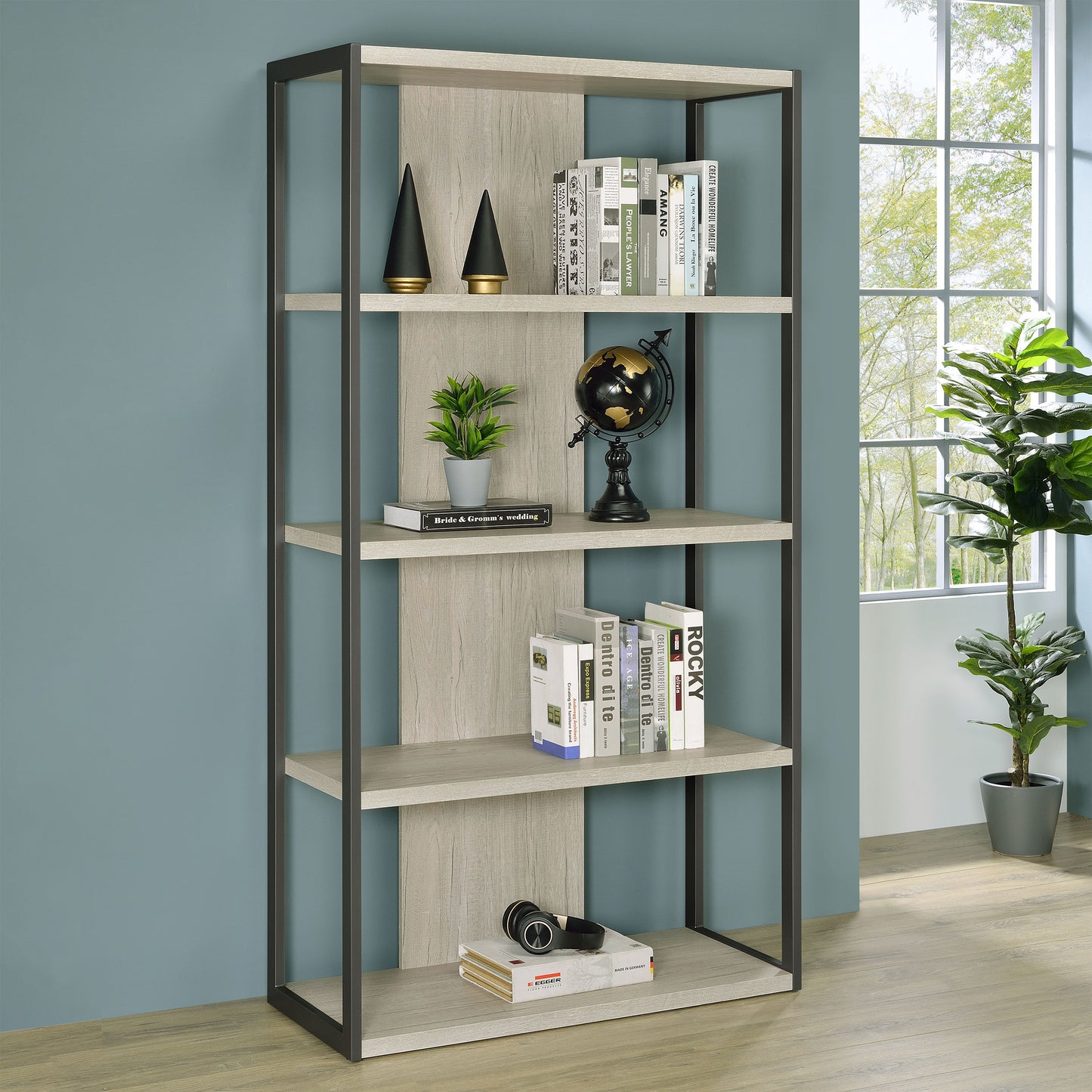 Loomis 4-shelf Bookcase Whitewashed Grey