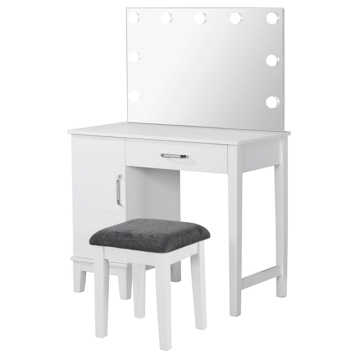 Elijah Vanity Set with Lighting & Stool White and Dark Grey